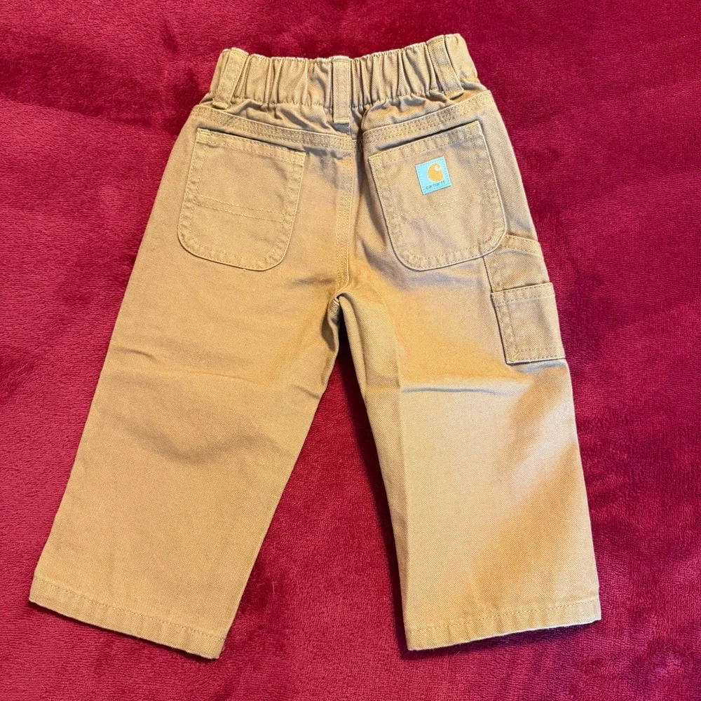 Carhartt Kids Brown Canvas Carpenter Pants 12M Elastic Waist Utility‎ Trousers